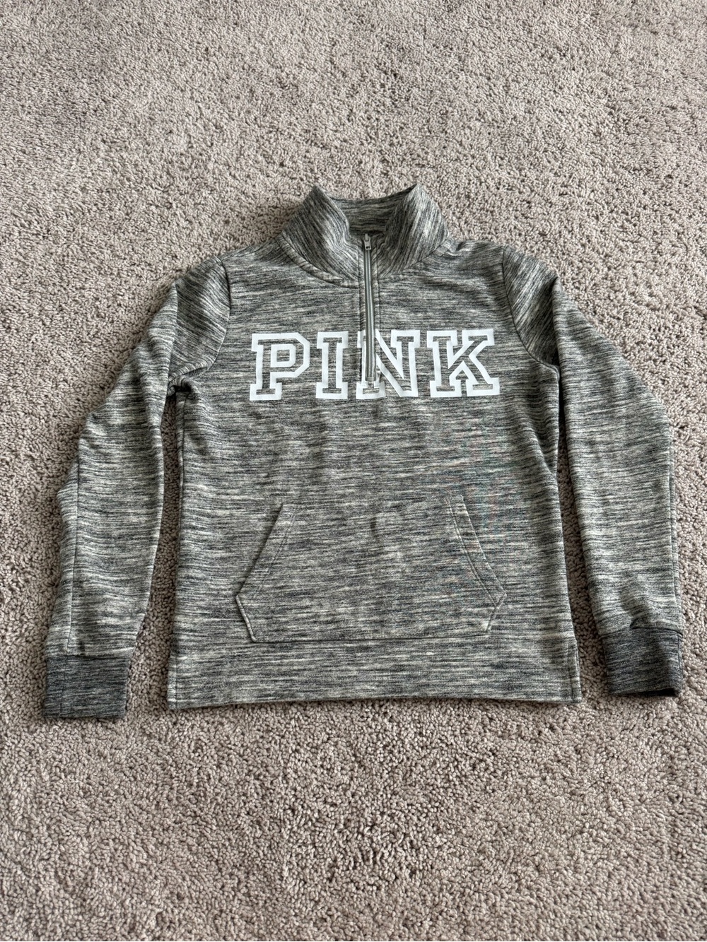 PINK Victorias Secret Hoodie Pullover T Neck 1/4 Zip LS Big LOGO Sweatshirt XS